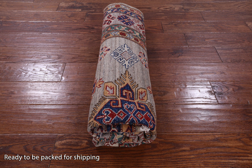 4' 11" X 6' 7" Super Kazak Geometric Hand-Knotted Wool Rug - Q12845