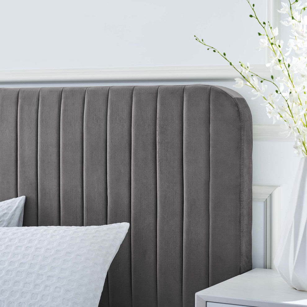Tufted Platform Bed Frame, Twin Size, Velvet, Grey Gray, Modern Contemporary