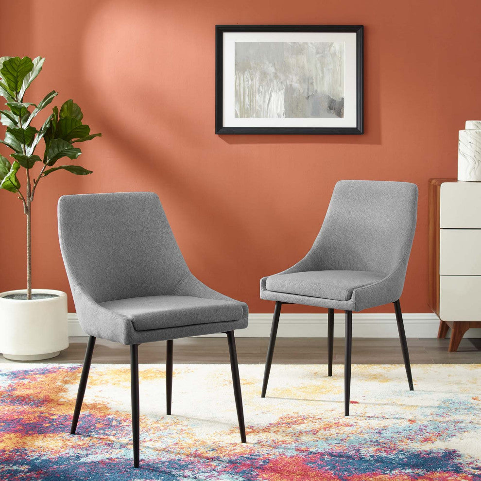 Side Dining Chair, Set of 2, Fabric, Metal, Black Gray, Modern, Cafe Bistro