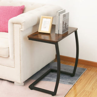 Vintage C Shaped End Table for Laptop Coffee Snack, Walnut