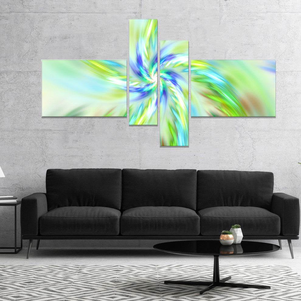 Dance of Bright Spiral Green Flower, Floral Canvas Art Print, 60"x32", 4 panels