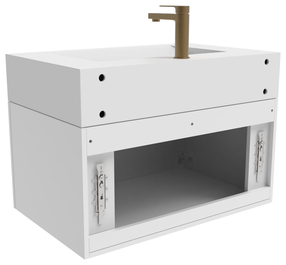 CastelloUSA Nile 30" Wall Mounted Bathroom Vanity Set, White, White Top, Gold Handles