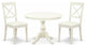 3 Pc Dining Set, Linen White Wood Table, 2 Linen White Faux Leather Chairs