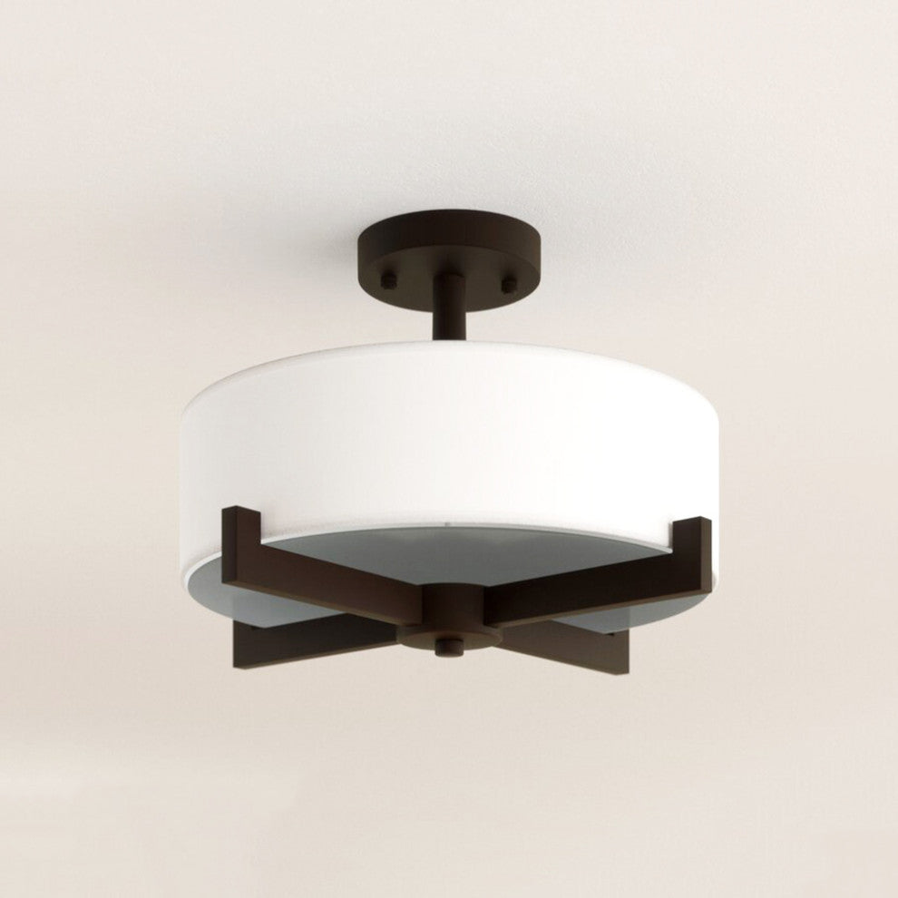 Leo Black Semi-Flush Mount Ceiling Light With White Fabric Shade