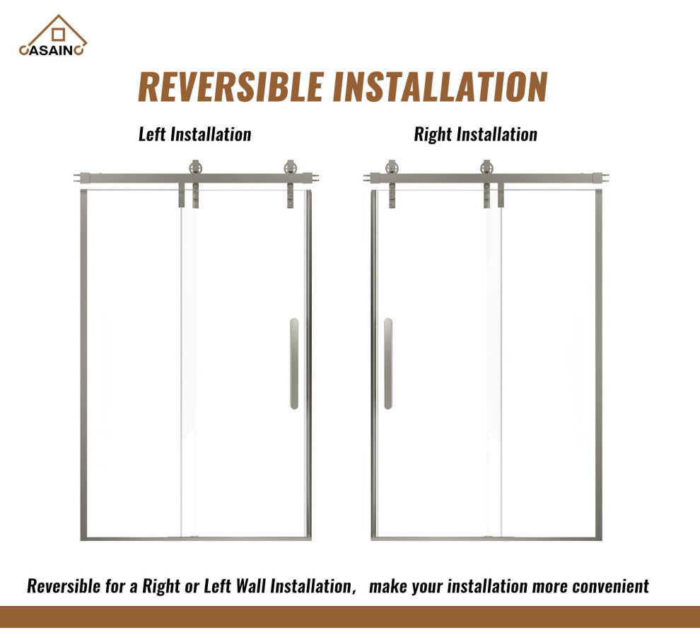 47-in to 48-in x 76-in Frameless Sliding Shower Door, Brushed Nickel