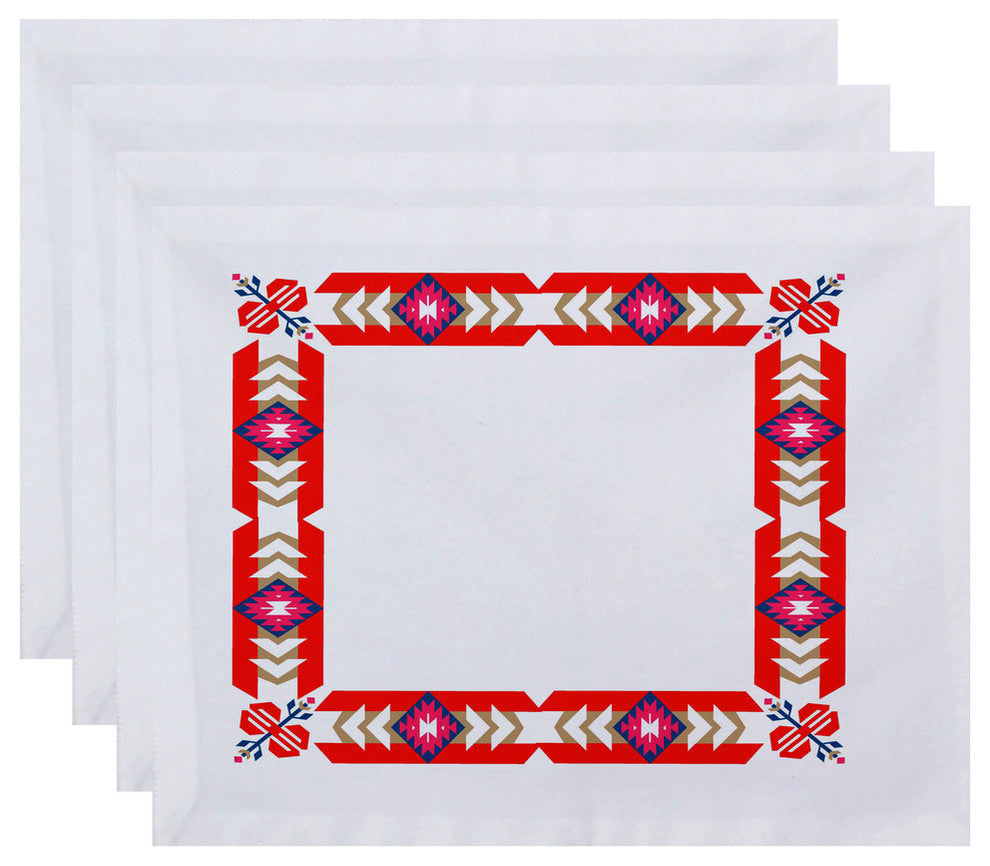 18"x14" Jodhpur Border, Geometric Print Placemat, Orange, Set of 4