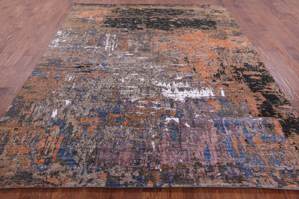 Wool and Silk Abstract Handmade Rug 8' 1" X 10' 1" Q8880