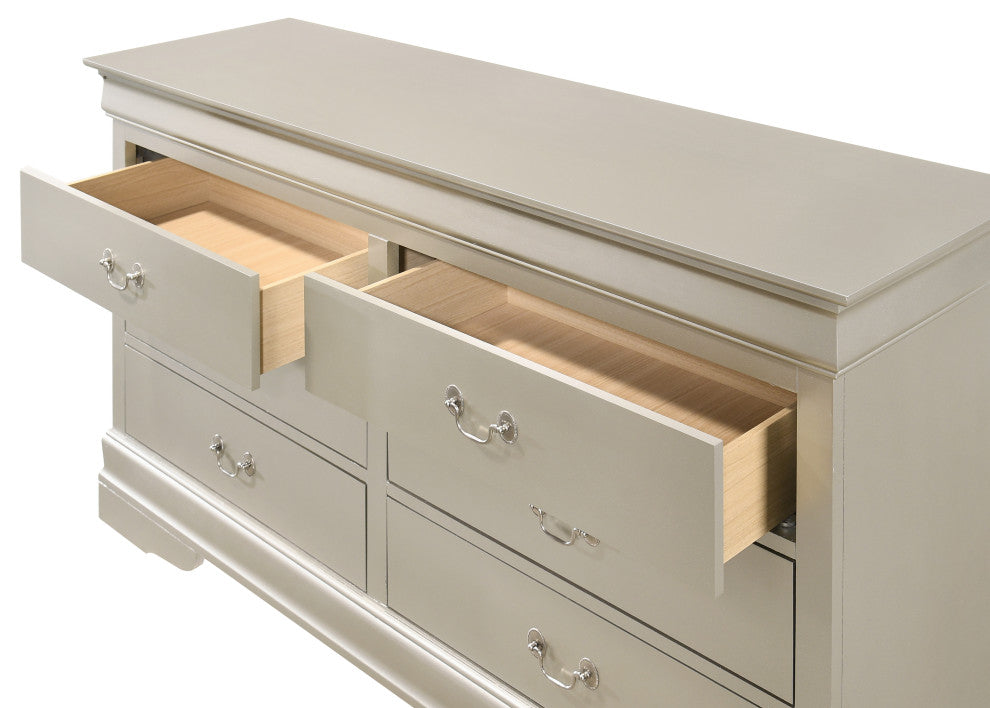 Louis Phillipe 6-Drawer Dresser, Silver Champagne