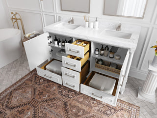 Aberdeen 60 Double Bathroom Vanity in White 2" Calacatta Nuvo