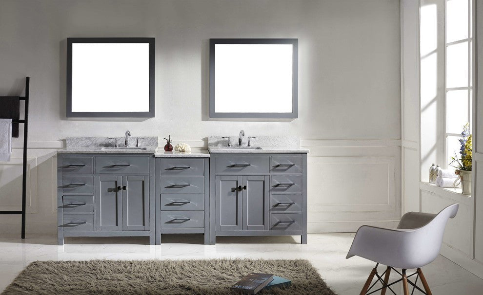 Caroline Parkway 93" Double Bathroom Vanity Set Gray, Marble Top
