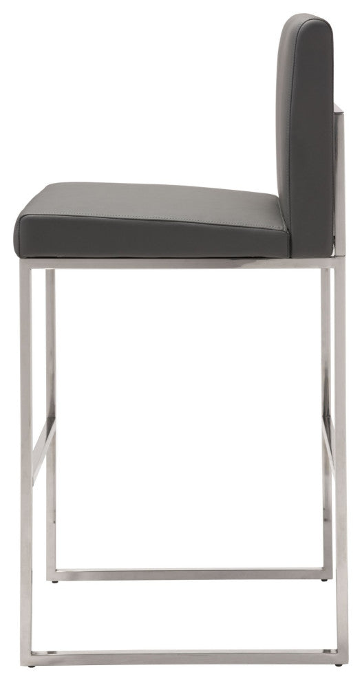 Bar Stool Chair Barstool, Faux Vinyl Leather, Steel, Gray, Silver, Cafe