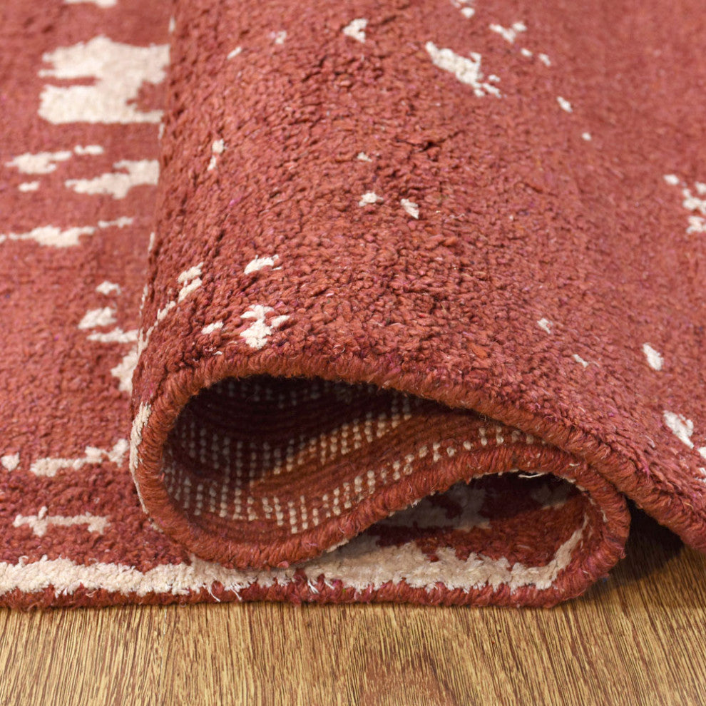 Hand Knotted Silk Area Rug Geometric Red White