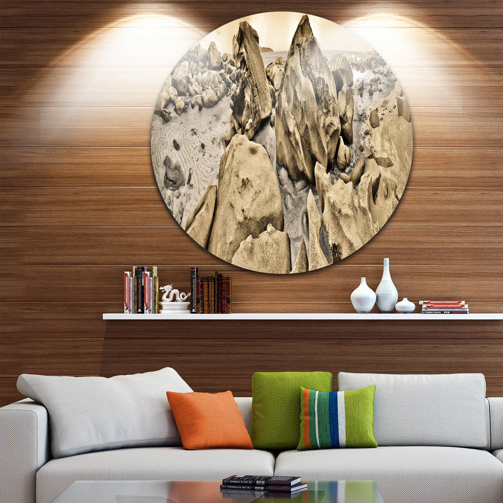 Rocky Praslin Seychelles Panorama, Landscape Disc Metal Wall Art, 23"