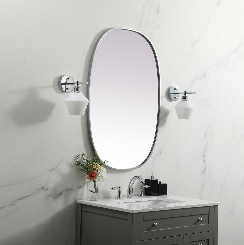 Metal Frame Oval Mirror 27X40 Inch, Silver