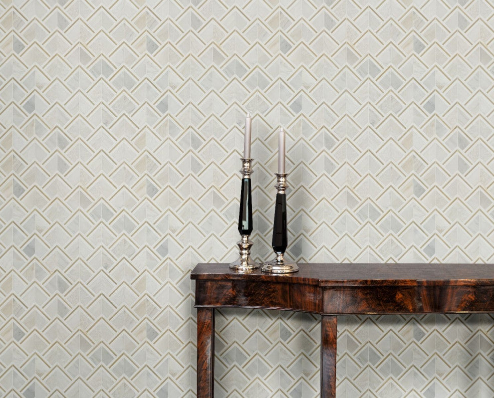 Luxor Royal Link Gold Pattern 12.20X11.61 Multi Finish Stone/Metal Mosaic, (4x4 or 6x6) Sample