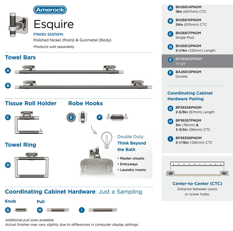 Esquire Contemporary Single Robe Hook, Polished Nickel/Gunmetal