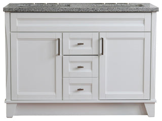 48" Double Sink Vanity, White Finish With Gray Granite And Rectangle Sink