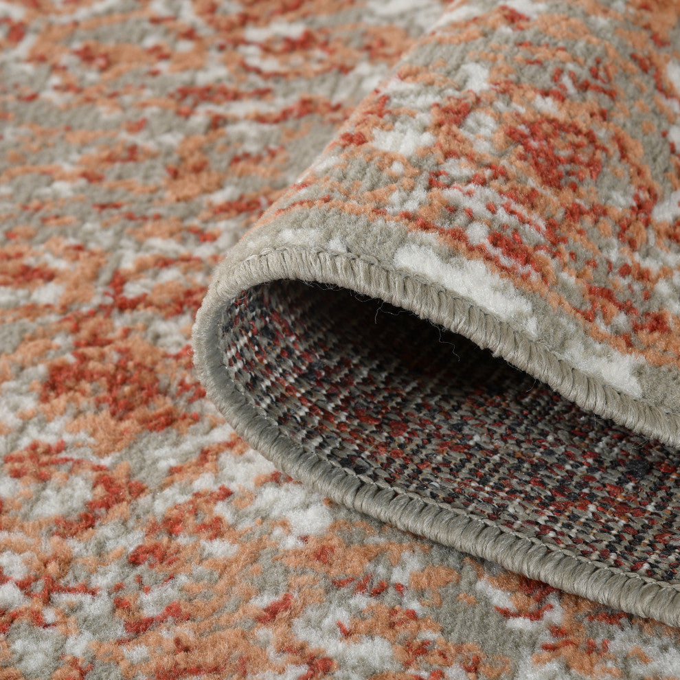 Alpine Fany Power-Loomed Polypropylene Area Rug, Orange/Gray, 7'10"x10'2"
