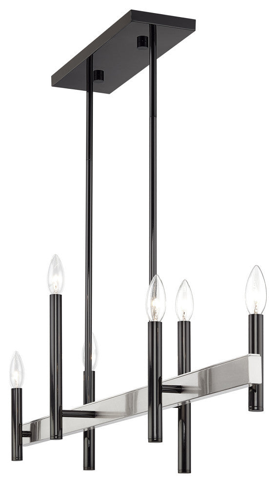 Denmark 6-Light Black Chrome Extra Large Linear Chandelier with Brushed Nickel