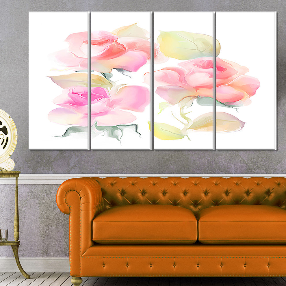 Beautiful Pink Rose Flowers, Large Animal Canvas Art Print, 48"x28", 4 Panels