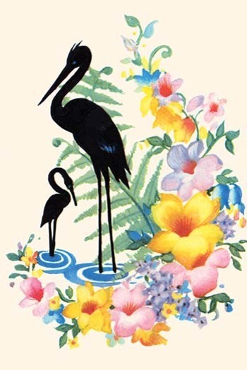 Storks and Flowers - Gallery Wrapped Canvas Art 28" x 42"
