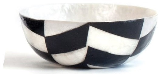 3.5" Round Capiz Bowl, Black Chevron, Set of 2