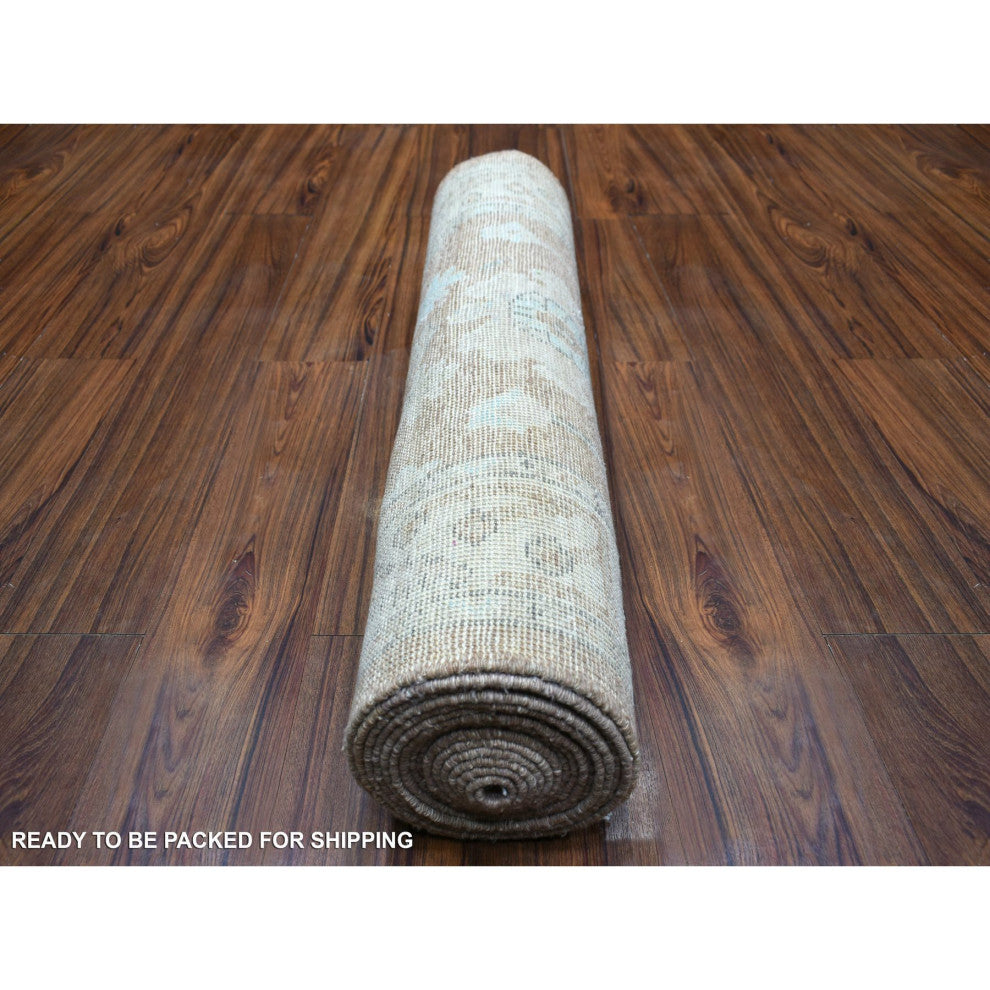 Brown Flowing Design Angora Ushak Hand Knotted Runner Rug, 2'10"x17'1"