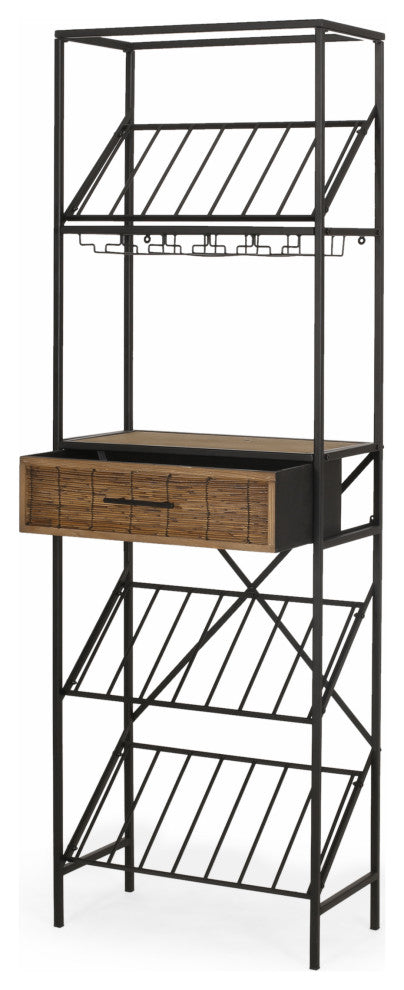 Broadwater Boho Industrial 21 Bottle Floor Wine Rack with Storage