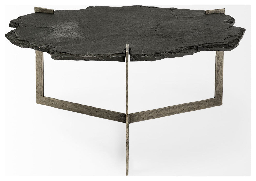 Shale 37" Irregular Live-Edge Black Slate WithFlat Iron Base Coffee Table
