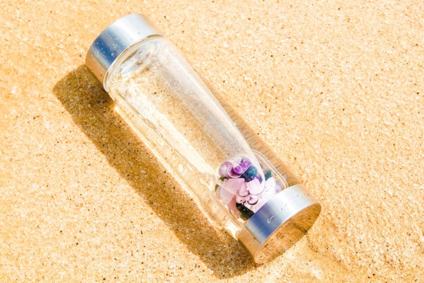 Water Bottle, VitaJuwel ViA Gemwater Bottle, White Loop Caps, 5 Elements