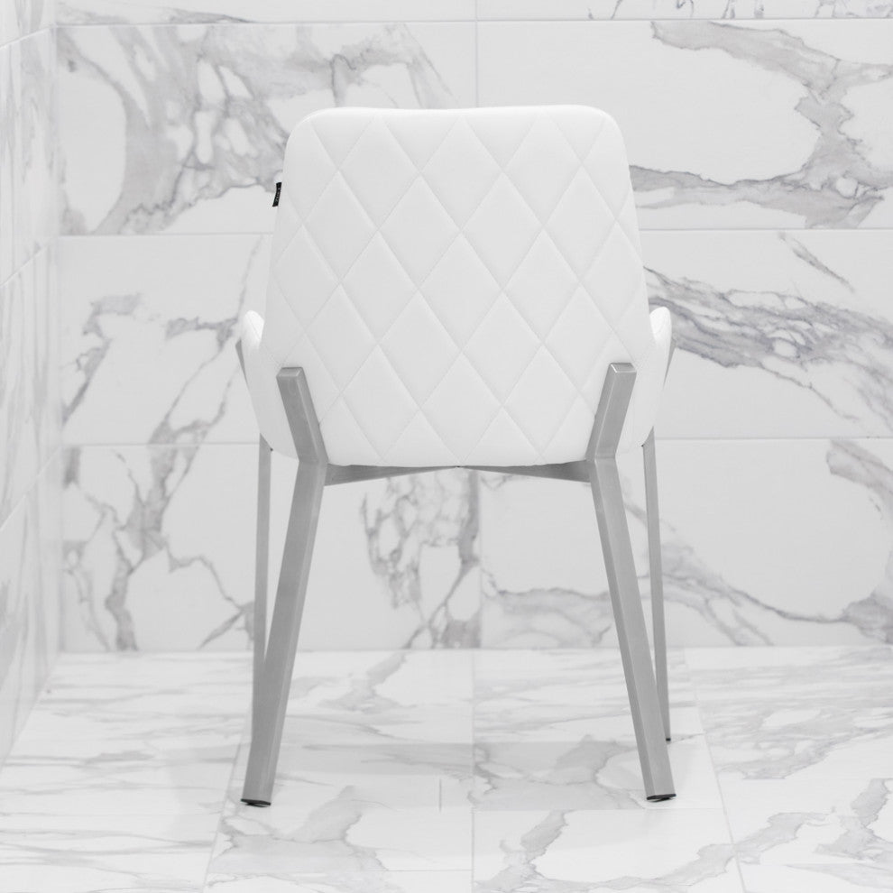 Sydney Leatherette Dining Chair With Brushed Stainless Steel Legs, White
