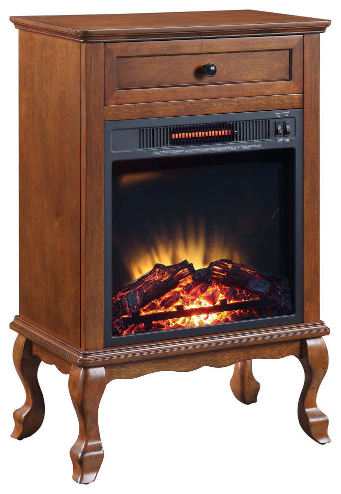 Electric Fireplace Infrared Heater With 1 Drawer, Walnut