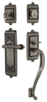 Egg & Dart Plate S Grip Entry Set Fleur Lever, Antique Pewter, 2-3/4", Left