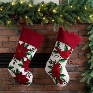 21"L Hooked Stocking, Poinsettia