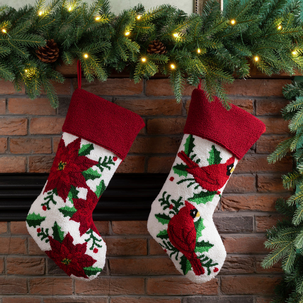 21"L Hooked Stocking, Poinsettia