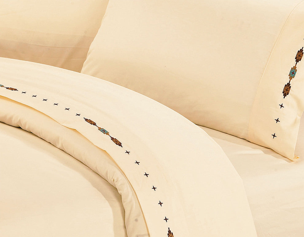 Embroidered Navajo Sheet Set, Cream, Twin