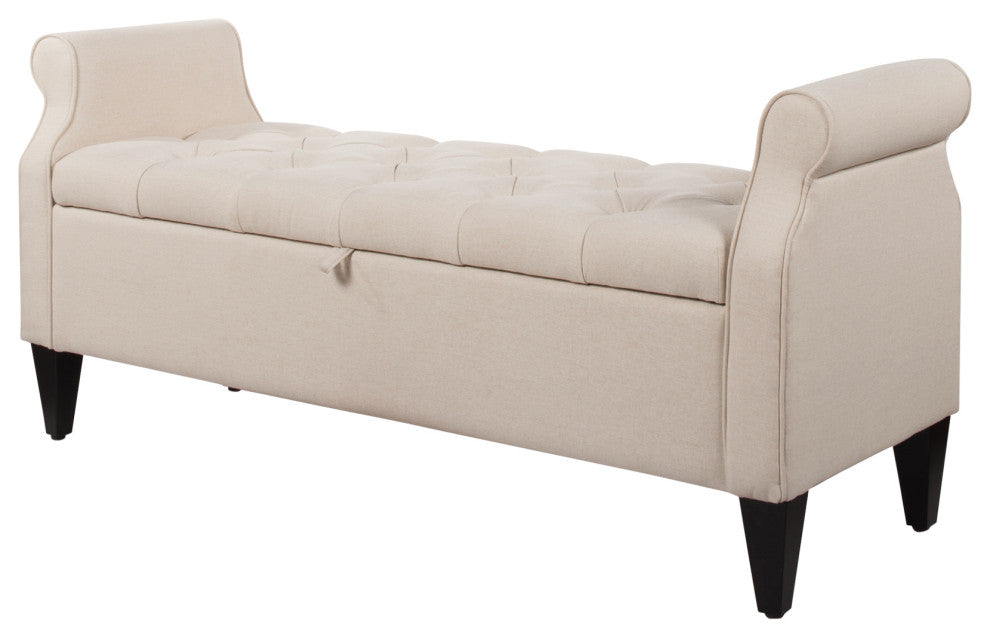 Jacqueline 58" Tufted Storage Bench, Sky Neutral Beige Polyester