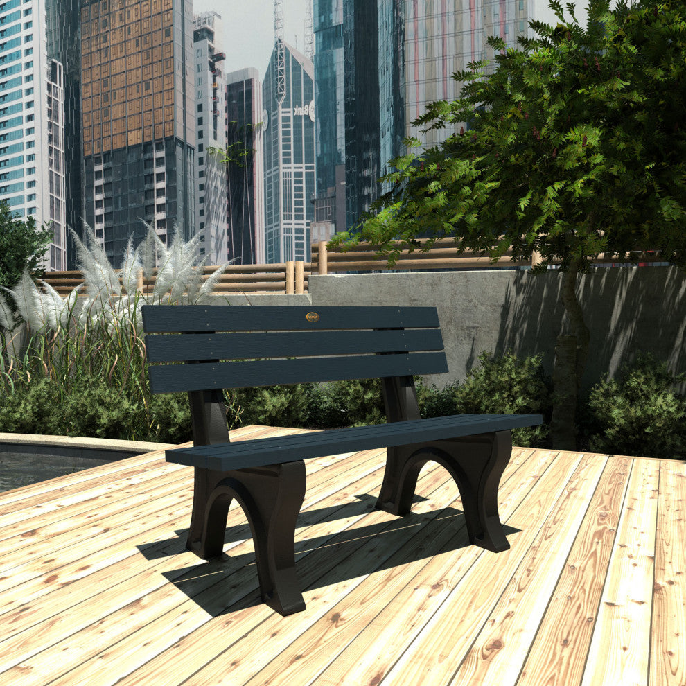 Aurora Traditional 4' Park Bench, Weathered Acorn, Federal Blue