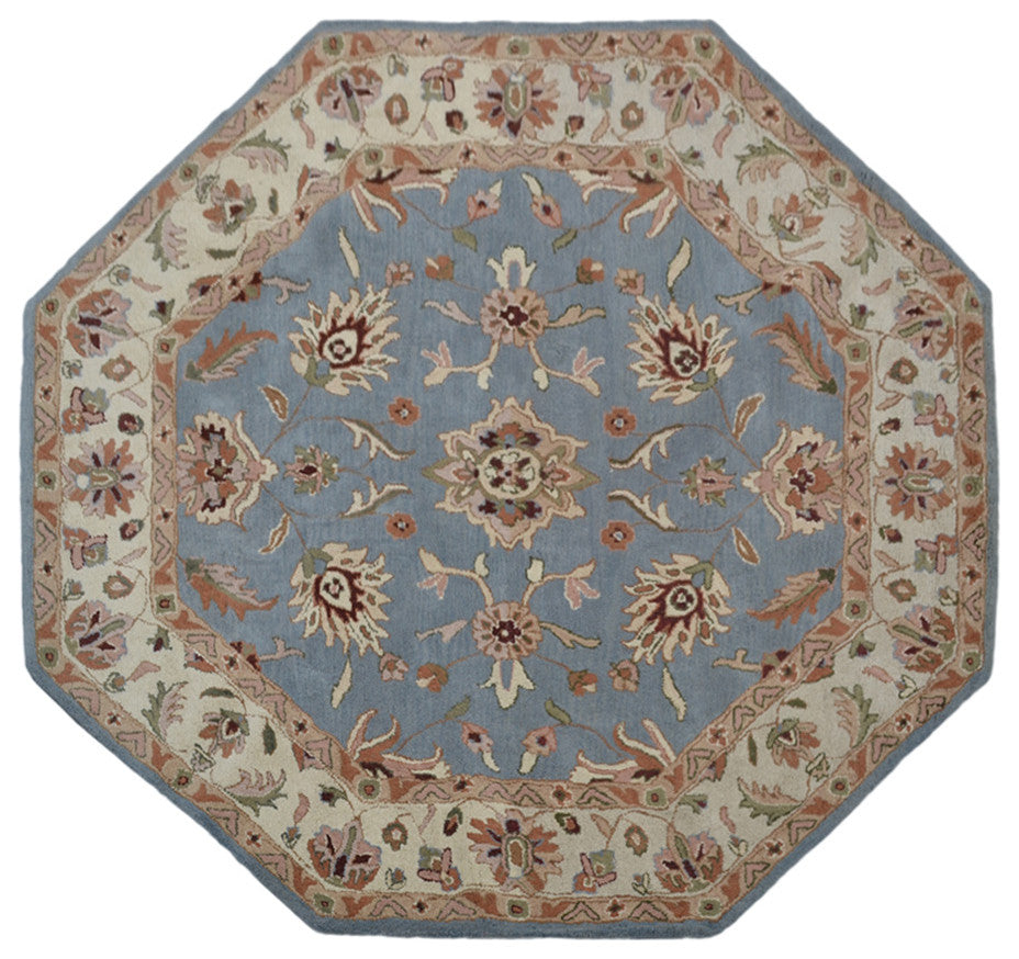 HAND TUFTED WOOL ECO-FRIENDLY AREA RUGS - Octagon,Blue White,Oriental