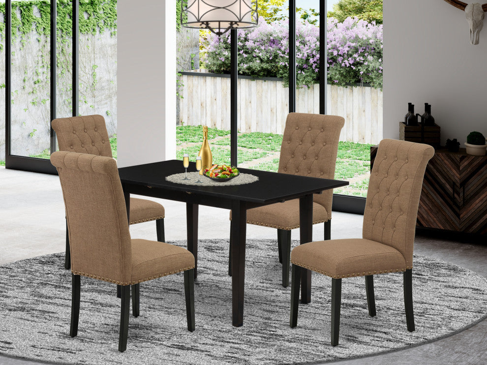 5-PieceWood Dinette Set, Nail Head Chairs, Butterfly Leaf Kitchen Table, Black