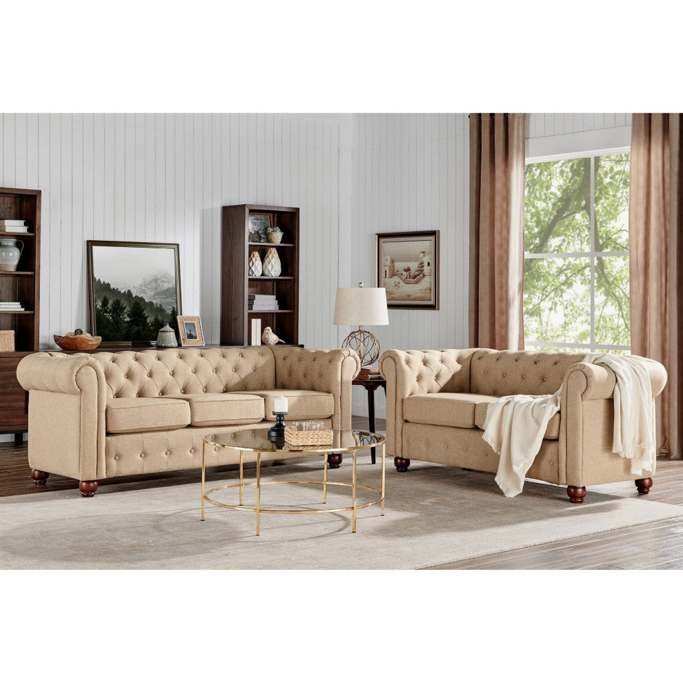 Vintage Chesterfield Sofa, Classic Rolled Arms & Diamond Button Tuftin