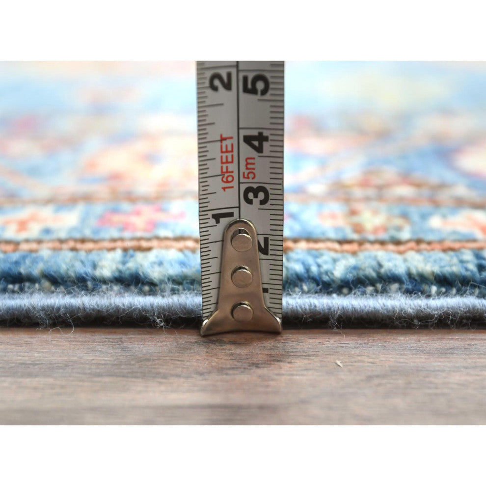 Steel Blue Afghan Super Kazak Wool Hand Knotted Runner Oriental Rug, 2'7"x9'9"