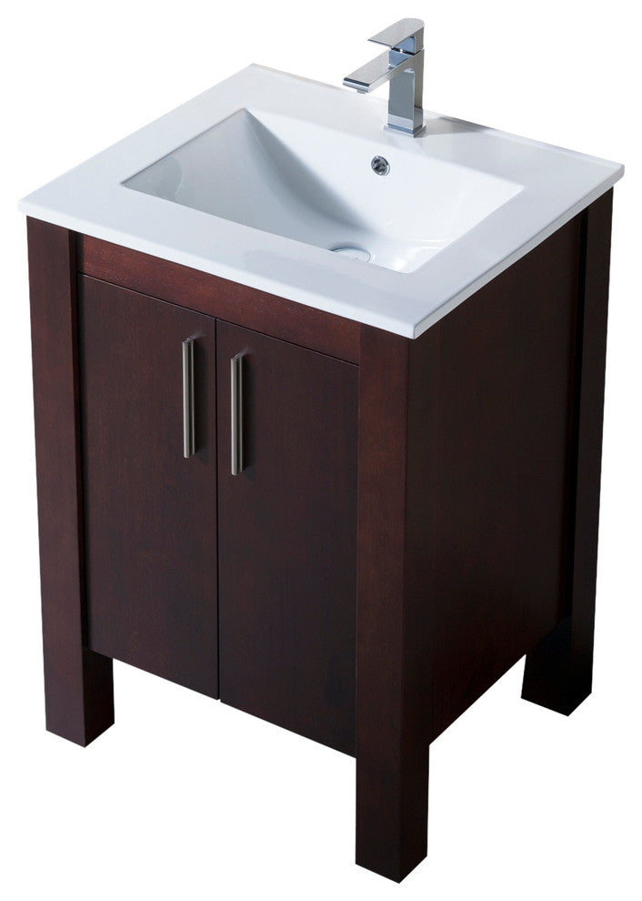 Vanity Parsons 25 with Porcelain Top, Dark Walnut