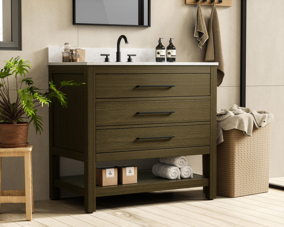 Home Living 36" Single Bathroom Vanity, Chestnut Brown With Backsplash