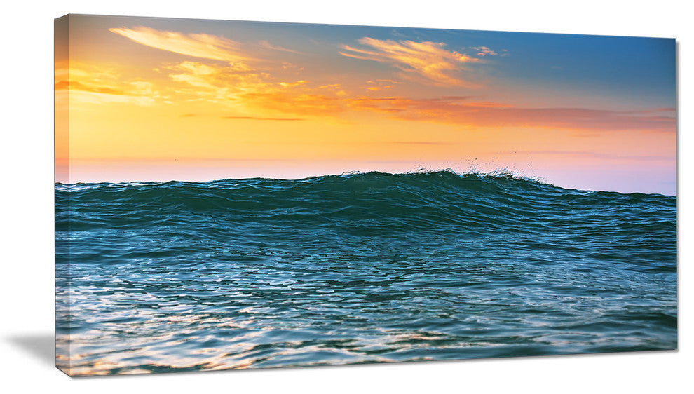 Sunrise Light Shine on Sea Water, Large Beach Canvas Wall Art, 32"x16"