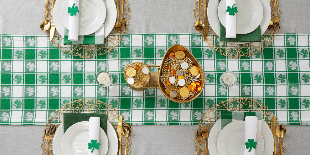 Shamrock Woven Check Table Runner 14x108"