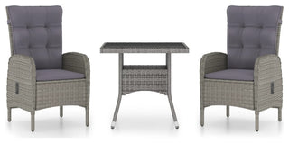 vidaXL Patio Dining Set 3 Piece Poly Rattan and Glass Gray Garden Furniture