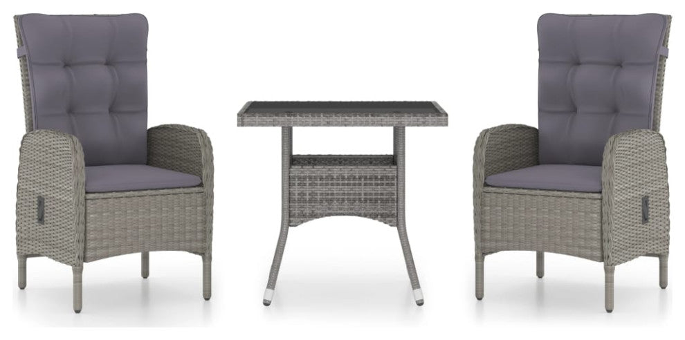 vidaXL Patio Dining Set 3 Piece Poly Rattan and Glass Gray Garden Furniture