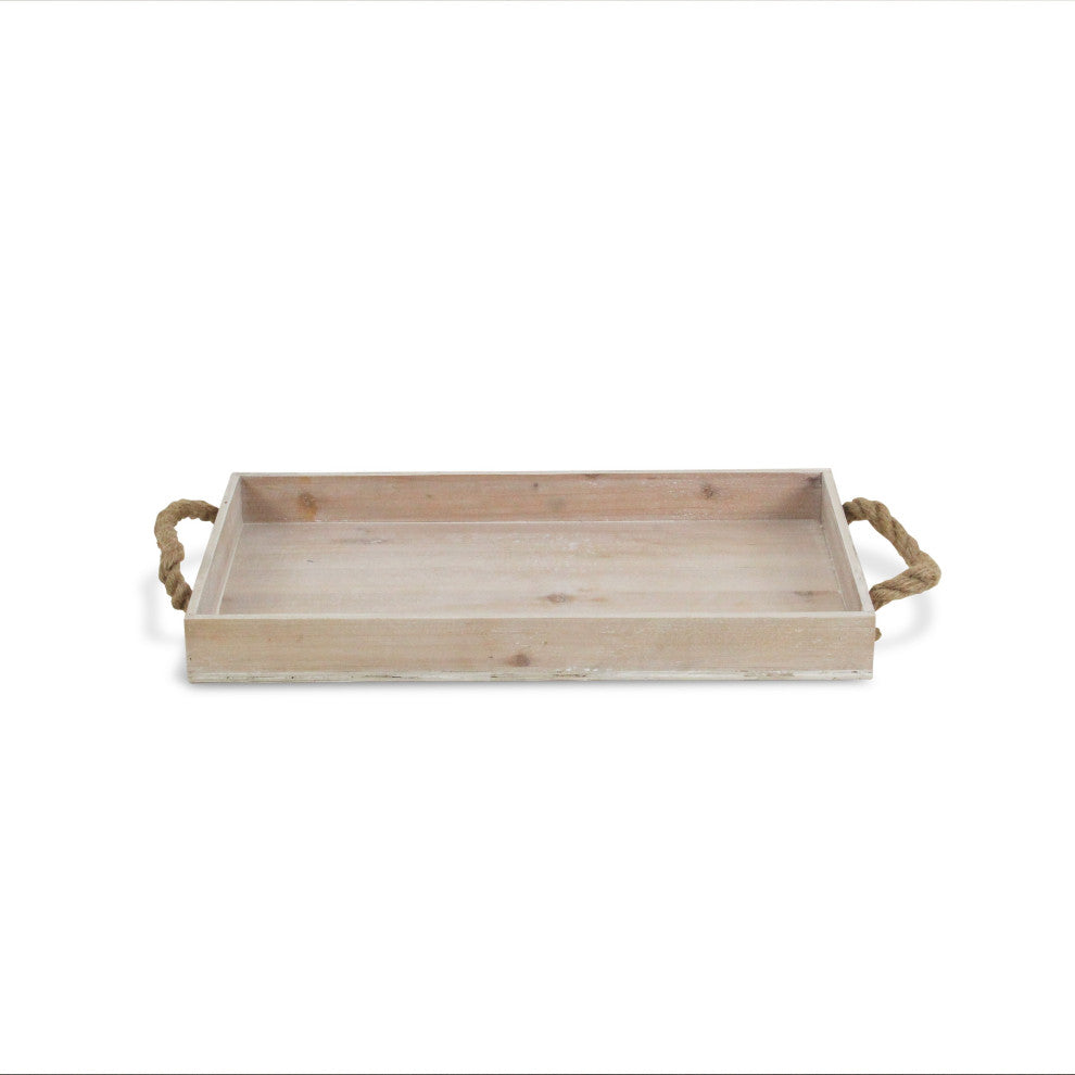 Light Gray Wooden Tray With Rope Handles
