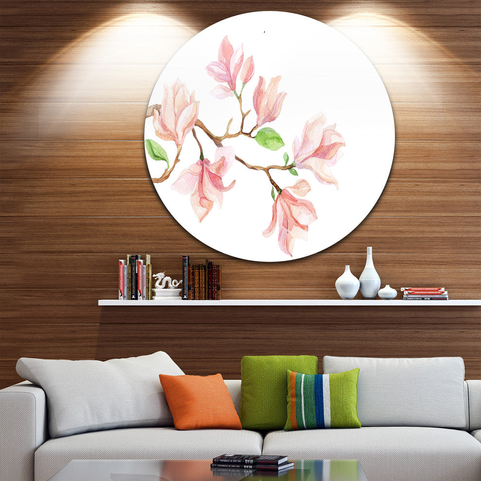 Mongolia Flower Painting, Watercolor Floral Art Round Wall Art, 38"